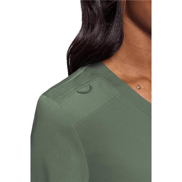 Women's V-Neck Scrub Top, Modern Fit Tuck-in Top with Stretchy Rib-Knit Shoulder - Picture 3 of 7